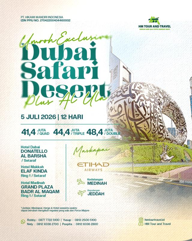 Umrah Safari Desert Dubai Plus Al ula 5 juli 2026