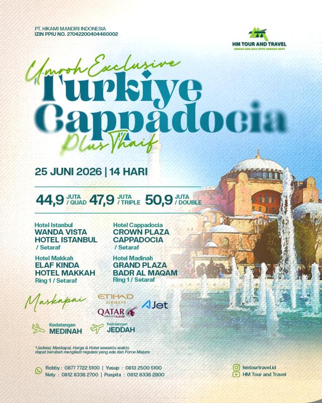 Umroh Exclusive Turkiye Cappadocia 25 Juni 2026