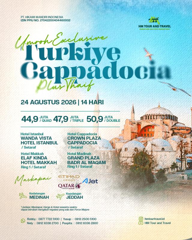 Umroh Special Turki Cappadocia Plus Thaif 24 Agustus 2026