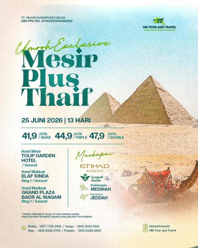 Umroh Special EGYPT Plus Thaif 25 Juni 2026