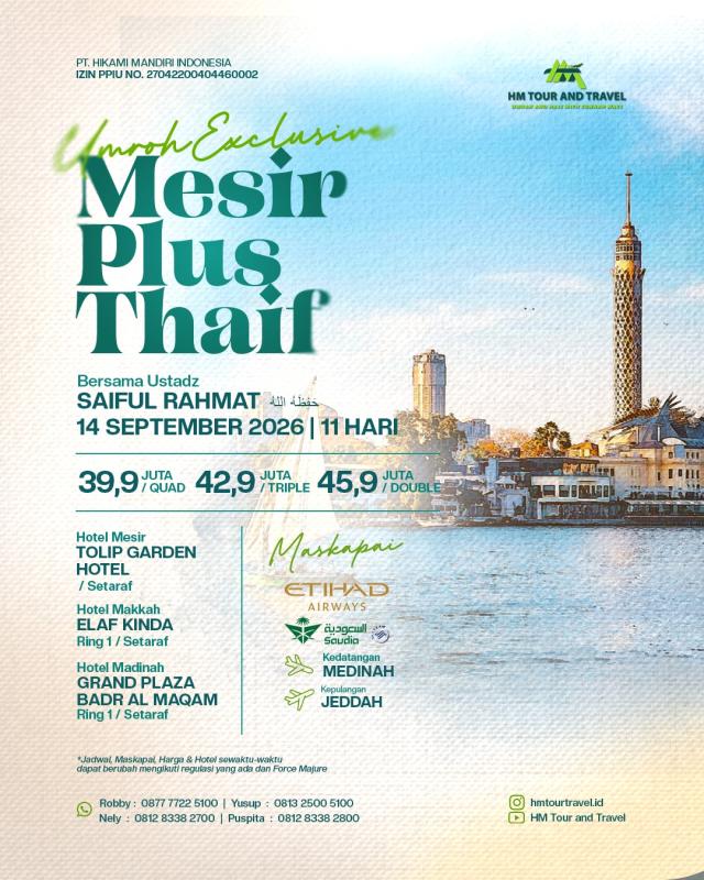 Umroh Special EGYPT Plus Thaif 14 September 2026