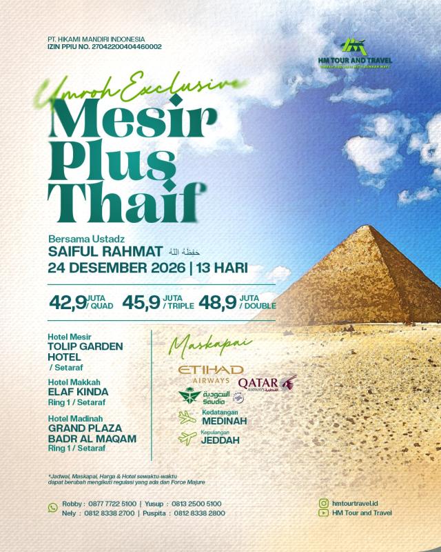 Umroh Special EGYPT Plus Thaif 24 Desember 2026
