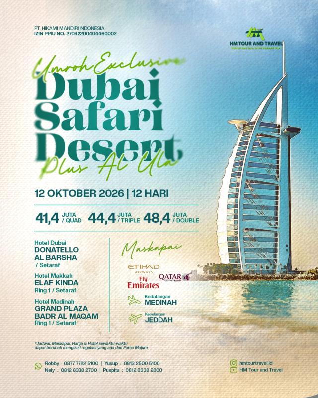 Umroh Safari Desert Dubai Plus Al Ula 12 Oktober 2026