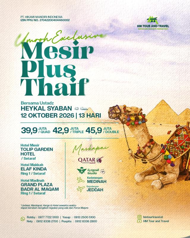 Umroh Special EGYPT Plus Thaif 12 Oktober 2026